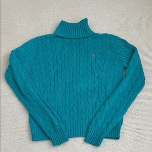 Ralph Lauren 100% Cotton Teal Cable Knit Sweater Size Large